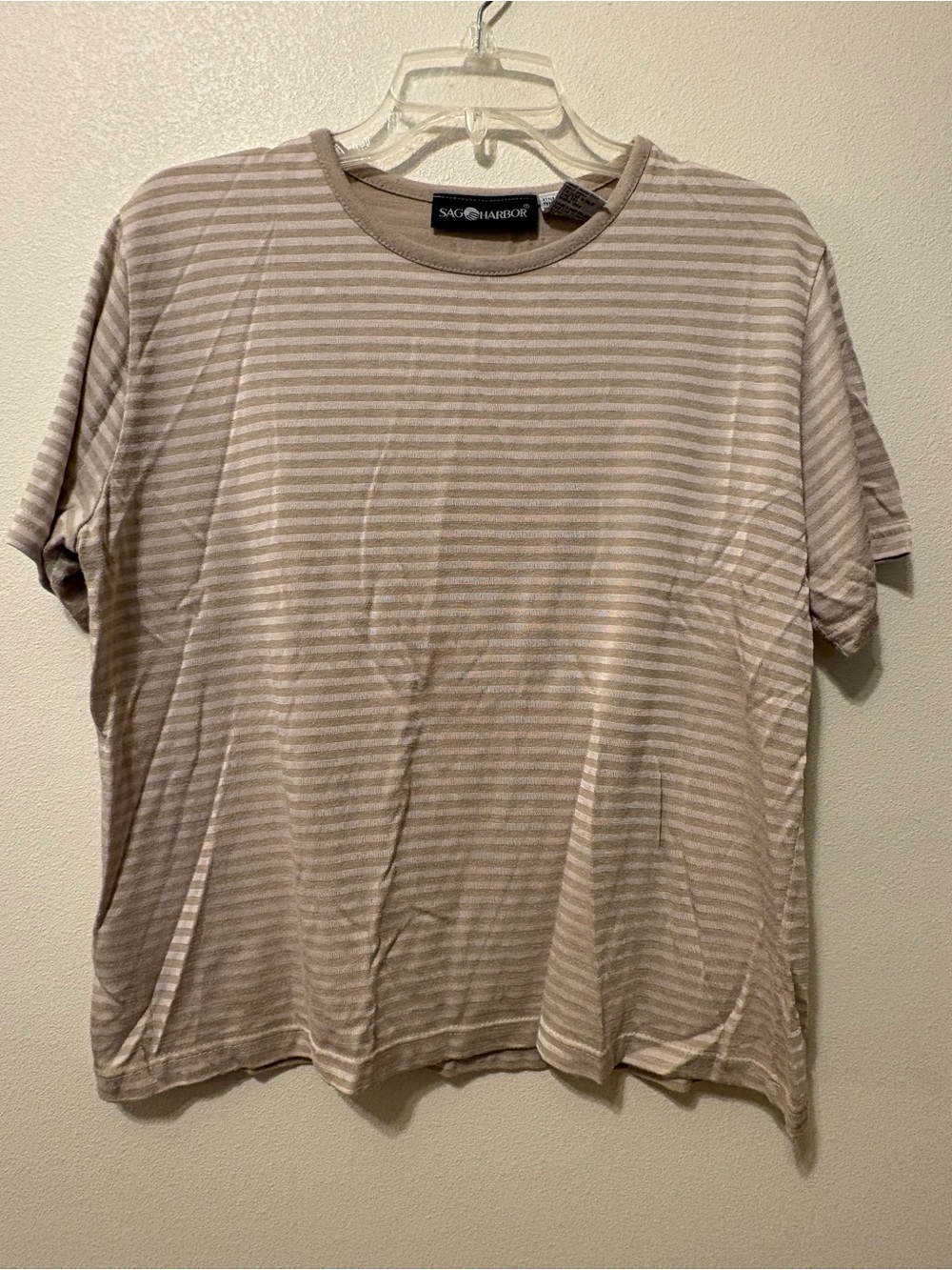 Sag Harbor women’s Short Sleeve Striped Tee - Beige/White
